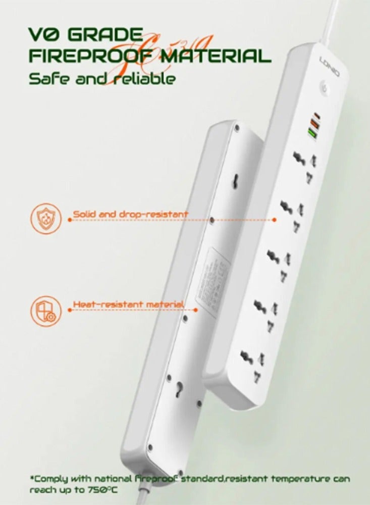 Power Strip with USB Charge Ports, SC5319, Universal Travel Adapter, 2M Extension Cord, Power Socket Plug Adapter