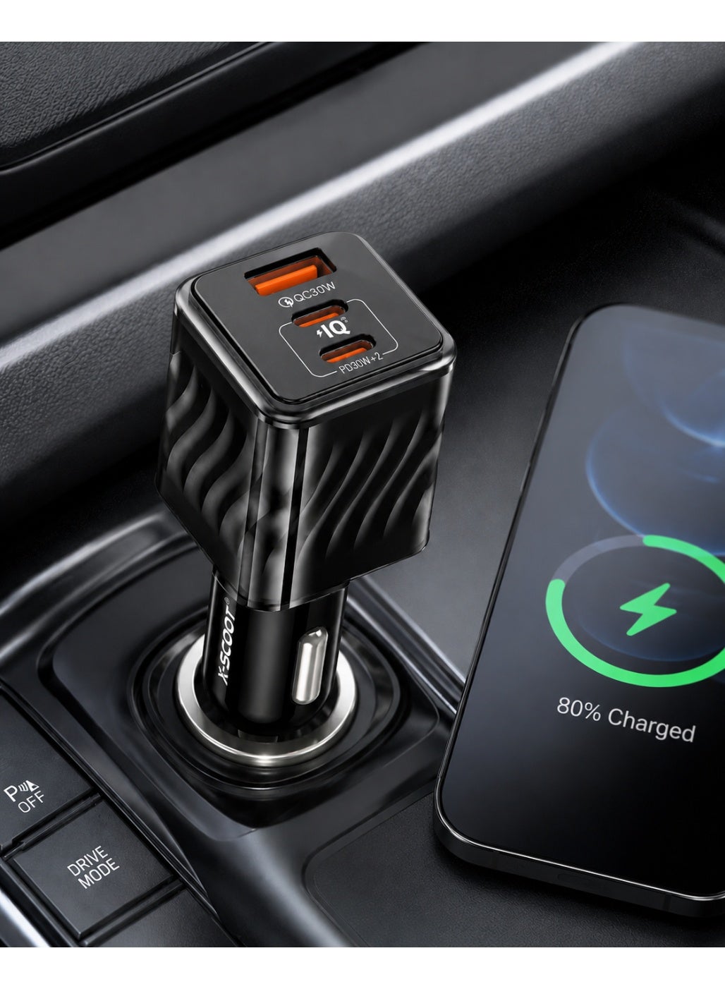 XC-314 80W PD Fast Car Charger with Power 3.0 Quick Charge, 1 USB & 2 Type-C Ports, Super Fast Charging for iPhone, Sams