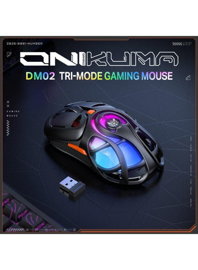 DM02 Tri-Mode RGB Gaming Mouse with 2.4GHz Wireless, Bluetooth & Wired Connectivity, Lightweight Honeycomb Shell Design,