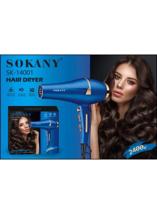سشوار شعر Sokany احترافي 2400W موديل SK-14001 أزرق