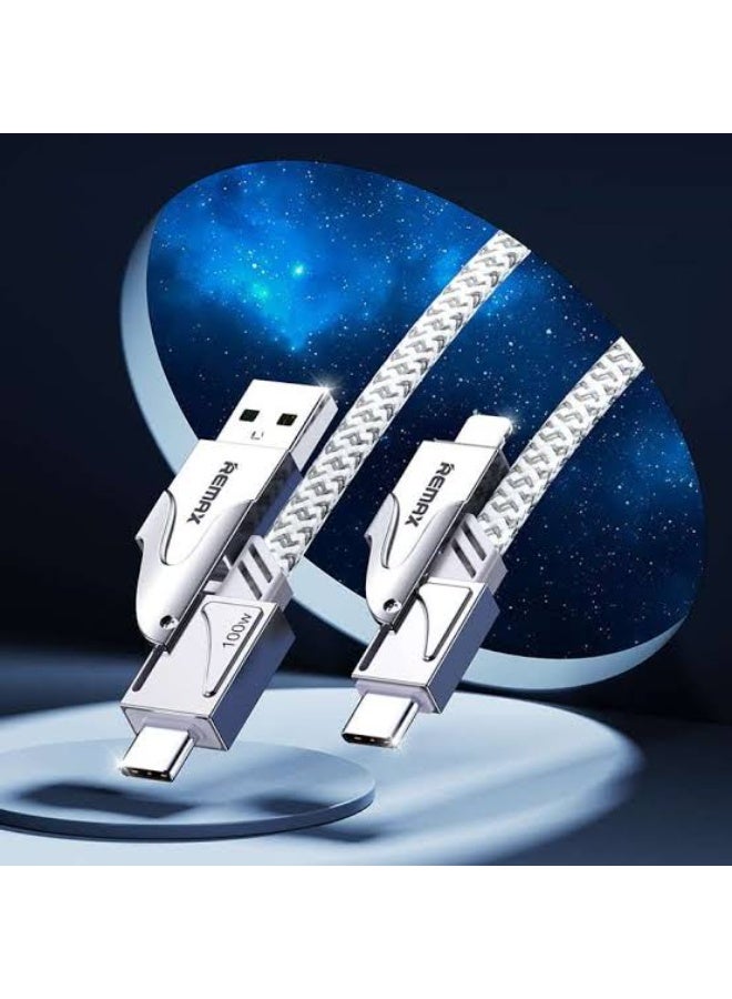 RC-C119 4 in 1 Fast Charging Cable 1.2M, USB-A and USB-C to USB-C and Lightning Charging Cable, 100W Power Delivery Fast
