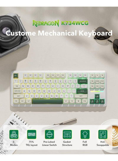 Wireless Mechanical Keyboard K734WCG , 75% 81 Keys TKL Tri-Mode BT5.0/2.4G/USB-C, Hot Swappable Pre Lubed Linear Switche