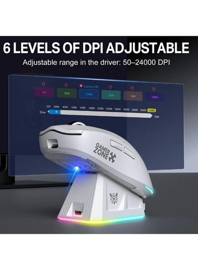 Tri-Mode RGB Wireless Gaming Mouse White Edition, High-Precision Bluetooth, Wireless & Wired Gaming Mouse for PC, Lapto