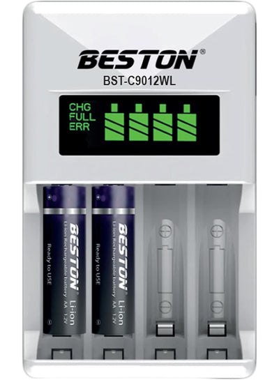 شاحن بطاريات BESTON BST-C9012WL مع 4 بطاريات AA أبيض