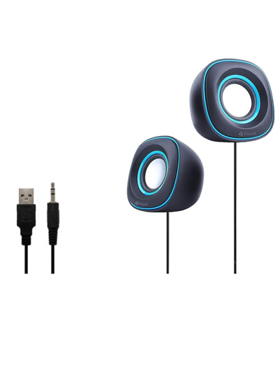 Kisonli Wired USB Stereo Speakers (3W) - 3.5mm (Black - Blue) V350