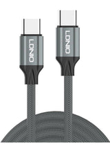 كابل شحن LDNIO LC441c من Type-C إلى Type-C بقوة 100W PD طول 1 متر مضفر – رمادي