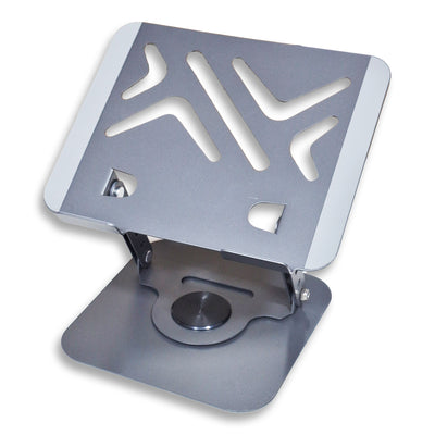 Foldable tablet & mobile stand with premium metal design, 360° rotation, and ventilation to keep devices cool. Compact, portable, and suitable for iPads & phones—perfect for studying, working, or watching content anywhere.
