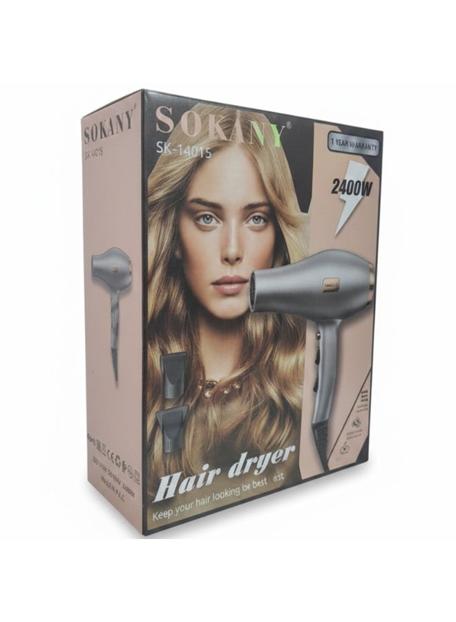 سشوار شعر Sokany احترافي 2400W موديل SK14015 رمادي ووردي