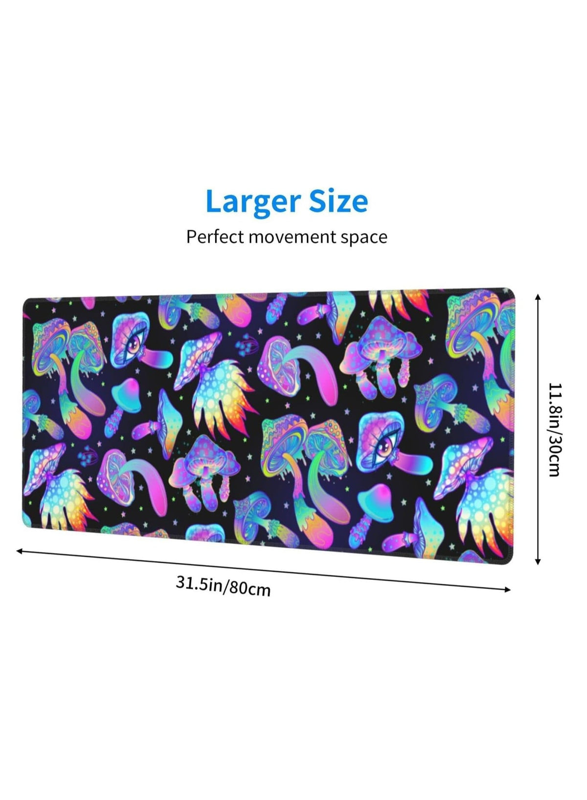 Psychedelic Revel Mushroom Mouse Pad Extended Large Gaming Mousepad XL Big Long Oversized Desk Mat Stitched Edges ( 70x3