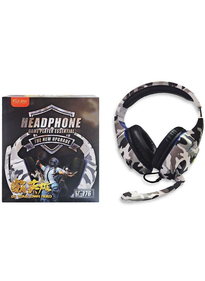 Multi-Platform Gaming Headset, LED with microphone and Volume controller , USB and 3.5 Input Cable , leather earmuffe compatible with all devices, comfortable fit, stereo sound, Excellent audio quality - (T-176/Camouflage White)