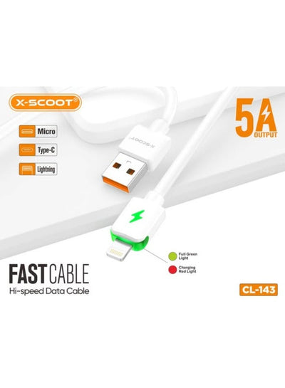 كابل شحن X-SCOOT نقل بيانات سريع من USB إلى Type-C موديل CL143 أبيض