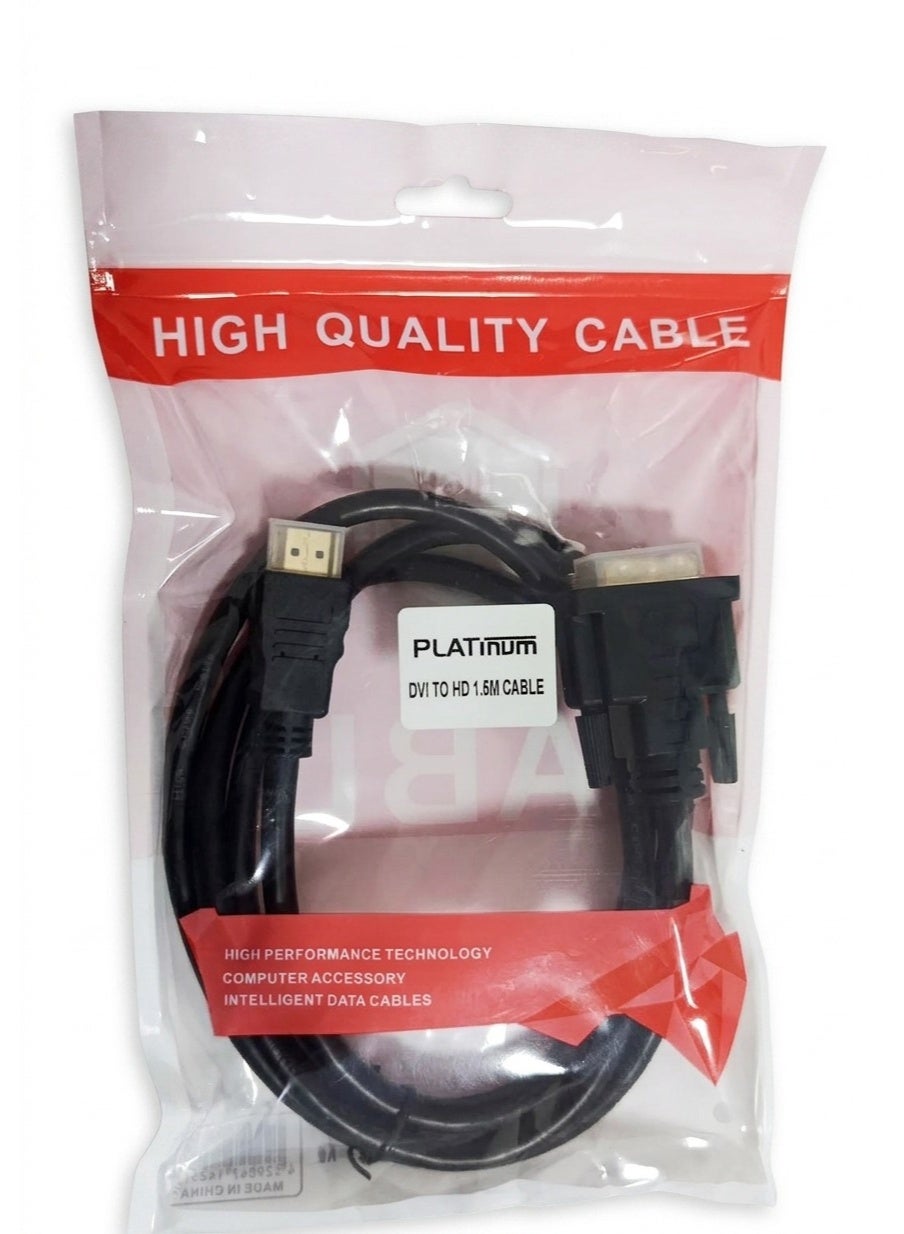 High Performance HD Video Adapter Converter Cable DVI to HDMI Cable 1.5M – for PC, Computer, Laptop, Monitor, TV, Proje