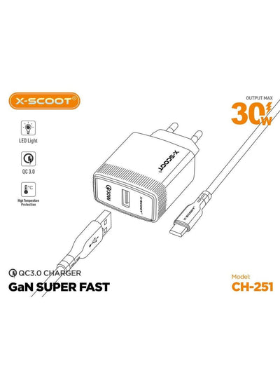 كابل شحن سريع X-SCOOT زاوية جانبية
