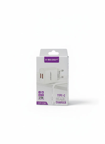 Dual USB Travel Charger 2.1A with Type-C Cable, Compact Fast Charging Wall Adapter, Safe & Lightweight Design – Model CH