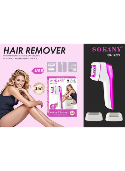 SK-17024 3-in-1 Women’s Epilator & Electric Shaver, Rechargeable Hair Removal Machine, 5W Cordless Body Groomer with 6 B