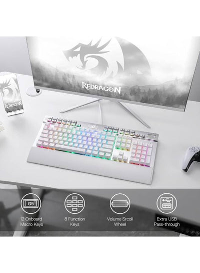 كيبورد جيمنج Redragon K550-1 ميكانيكال بمفاتيح بنية أبيض