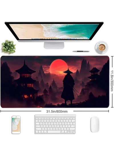 Moonlight Japanese Samurai Anime Mouse PadExtended Gaming Mouse Pad with Stitched Edges 70×30cm XL Desk Mat for Gaming,