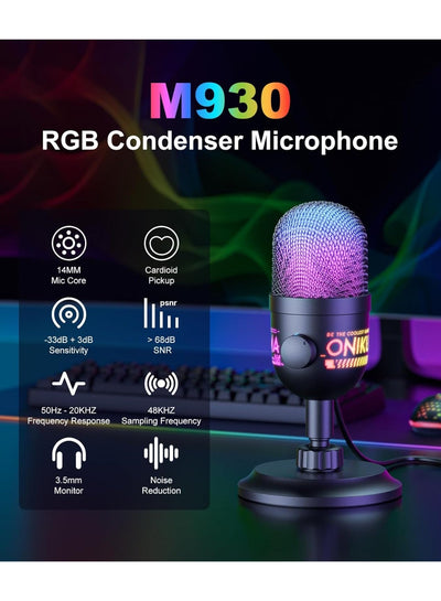 M930 Professional USB Condenser Microphone with Noise Reduction, RGB Gaming, Streaming, Podcast & Recording Microphone f