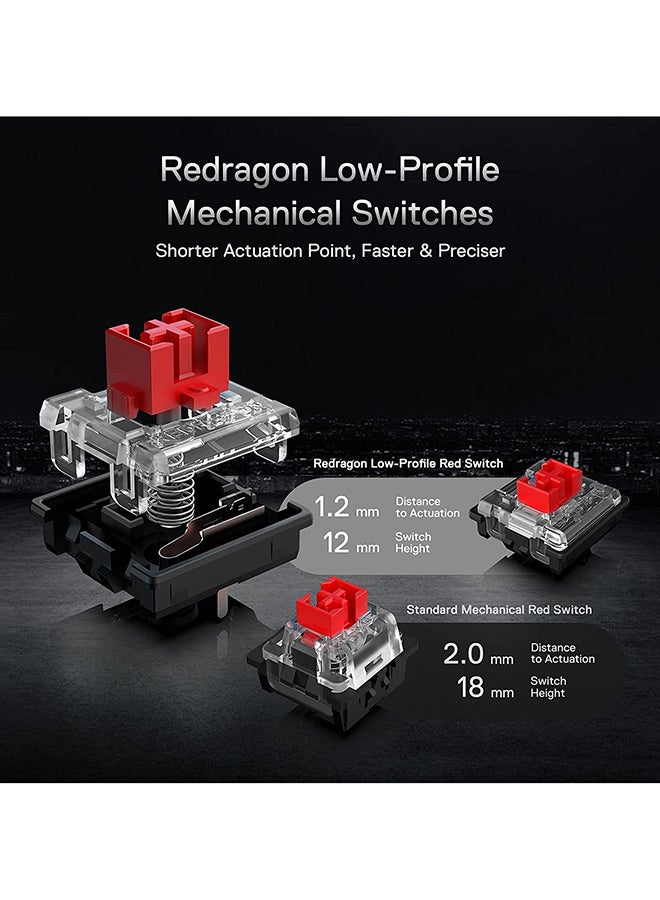 Redragon K621 Horus TKL Wireless RGB Mechanical Keyboard, 5.0 BT/2.4 Ghz/Wired Three Modes 80% Ultra Thin Low Profile Bl