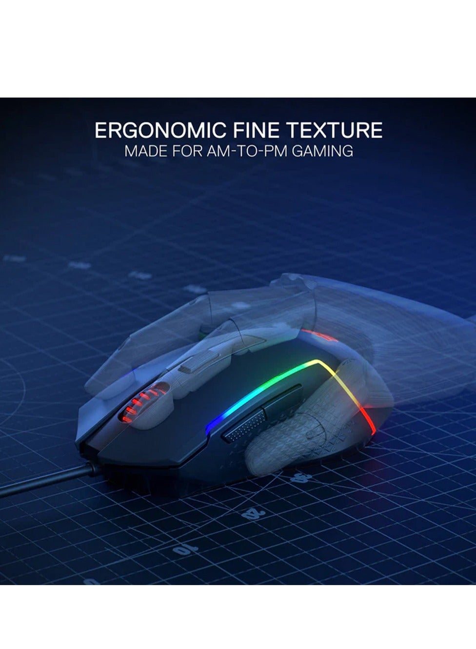 Wired Gaming Mouse , TRIDENT BASIC M616 - RGB , USB Cable , 7 buttons , Max 10000 DPI Sensor responds precisely to movem