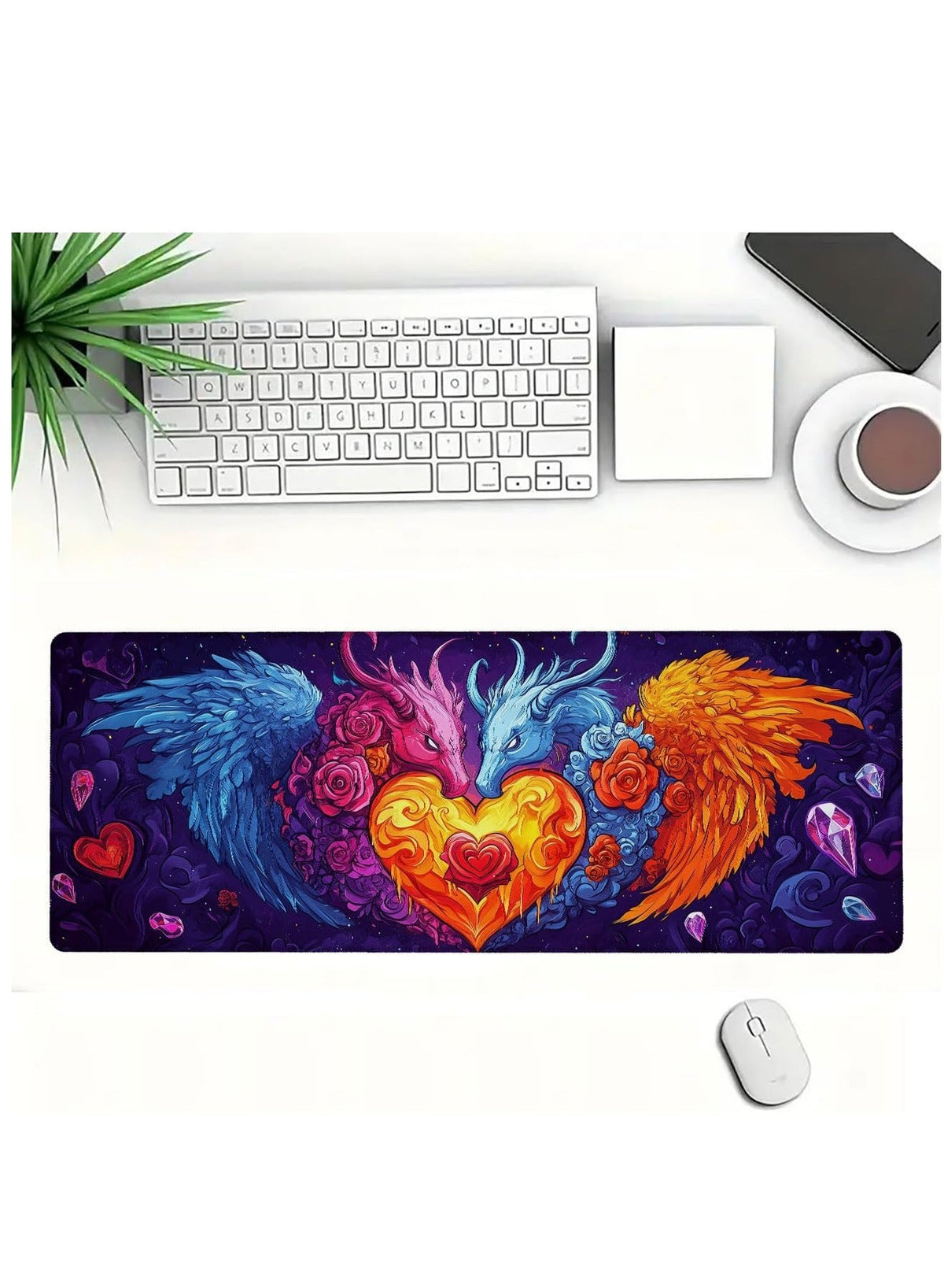 Colorful Dragon Gaming Mouse Pad Colorful Cartoon Angel Demon Heart Mousepad Large Gaming Mouse Pad Laptop Keyboard Mat