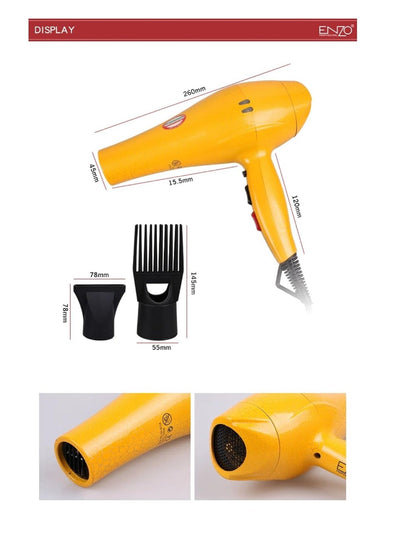 ENZO Hair Dryer 7500 watts Negative Ions Strong Power Dual Purpose Household Hair Dryer EN-6118 Yellow