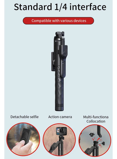 2 in 1 Selfie Stick & Tripod Stand KT-239 with Bluetooth Remote, Extendable 1.75m, 360° Rotating Handle, Stable Triangul