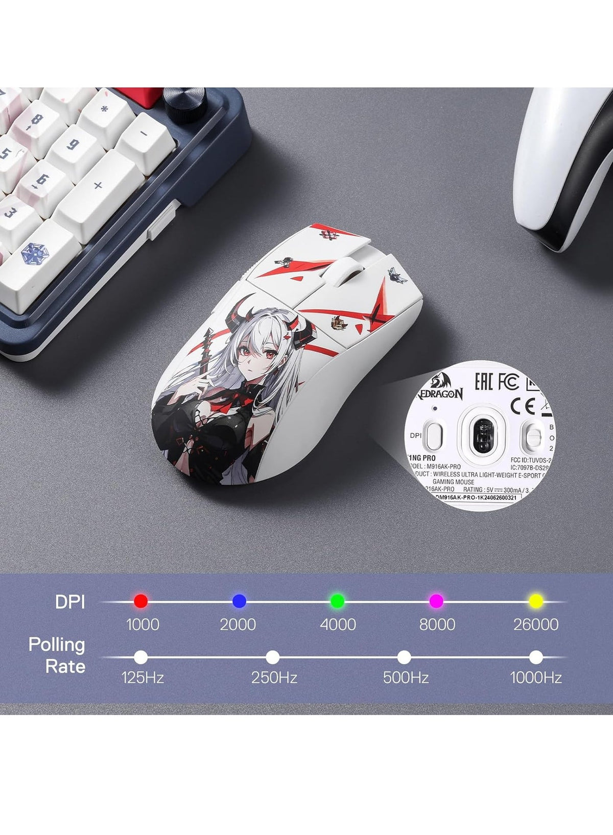 K1NG PRO M916AK-PRO 3-Mode Wireless Gaming Mouse, 49G Ultra-Light 26K DPI Gamer Mouse w/Ergonomic Natural Grip Build, Fu