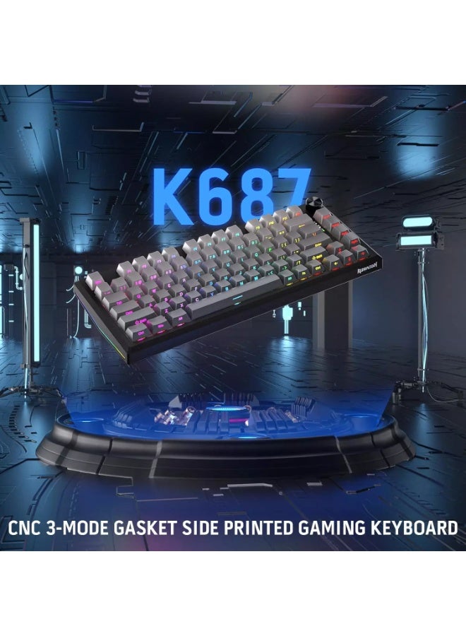 Gaming Keyboard PENUMBRA K687GG PRO Full Aluminum Alloy Hot-Swappable Mechanical Keyboard with 3-Mode Connection, Gasket