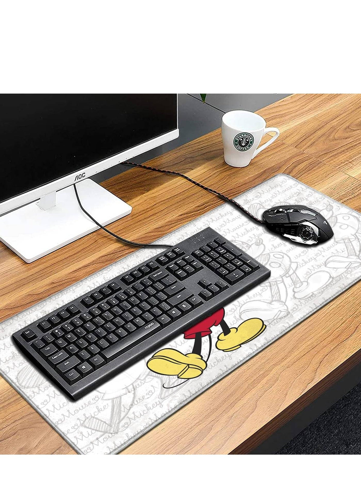 Cute Sketch Design Mouse Pad Stitched Edges Anti-Slip Rubber Mouse Pad Fun Table Mat for Gaming and Gifts (30cm x 70cm x