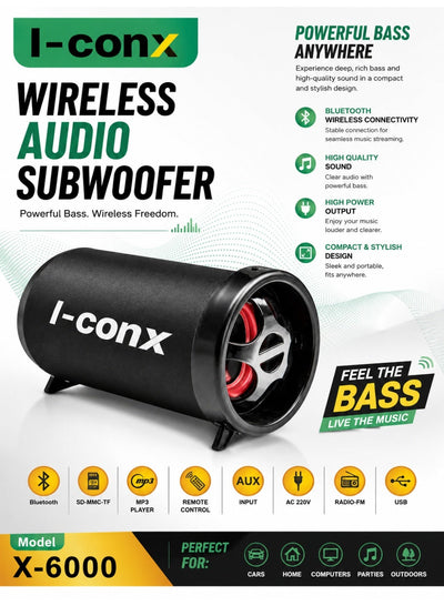 سبيكر بلوتوث I-conx X-6000 ريموت كنترول أسود