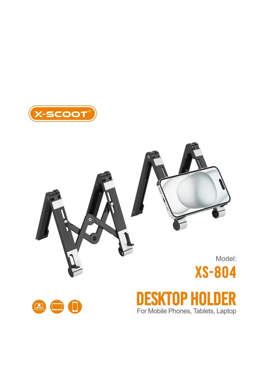 XS-804 Adjustable Desktop Stand for Mobile Phones, Tablets & Laptops, 180° Rotating Foldable Device Holder with Multi-Le