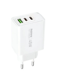 شاحن REMAX RP-U139 3 في 1 قوة 45W منفذ USB وType-C أبيض