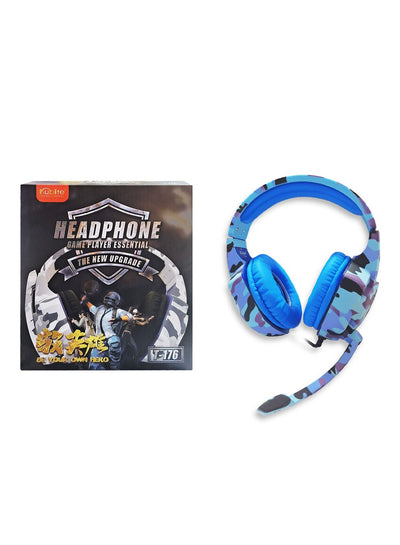 Multi-Platform Gaming Headset, LED with microphone and Volume controller , USB and 3.5 Input Cable , leather earmuffe compatible with all devices, comfortable fit, stereo sound, Excellent audio quality - (T-176/Camouflage Blue)