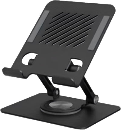 High-quality metal iPad stand with a stable base and adjustable design - 360° rotation and flexible height - Durable material supports all tablets for a comfortable and safe user experience in the office or home