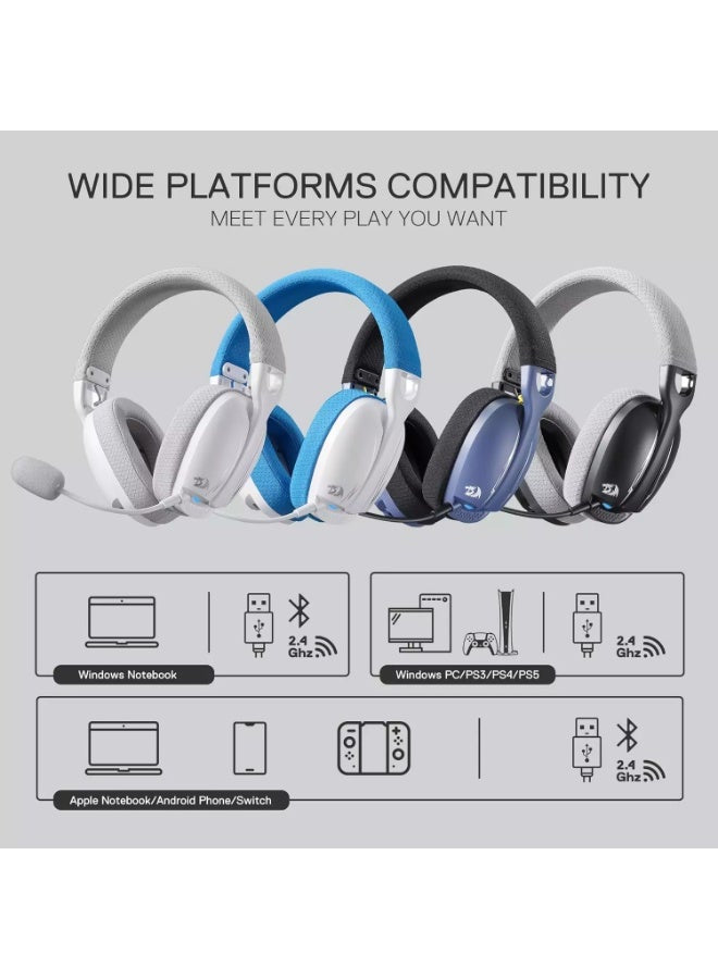 H878 3-Mode Wireless Blue Lighting Gaming Headset - Lightweight - 7.1 Surround Sound - 40MM Drivers - Detachable Microph