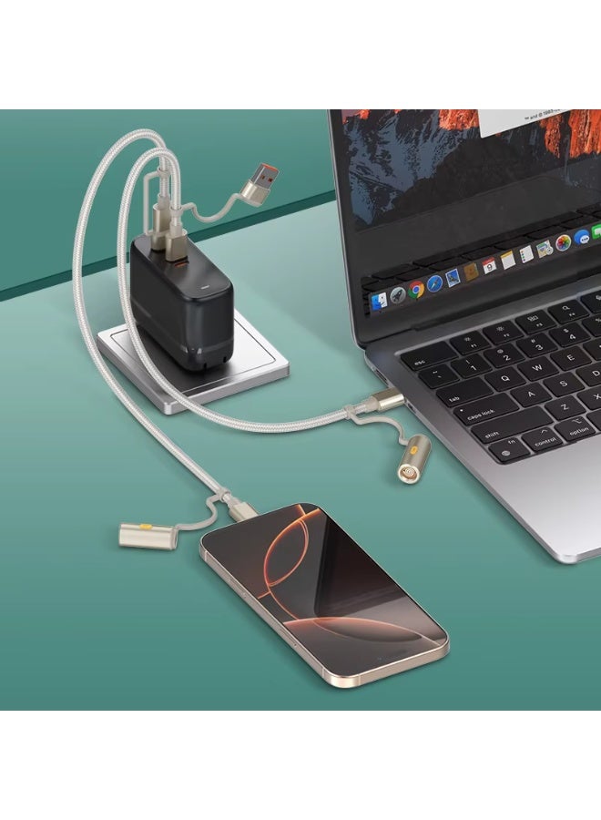 4-in-1 Fast Charging Cable 1.2M with USB-C, Multi Connector Charging and Data Transfer Cable, 5A High-Speed Charging Cor