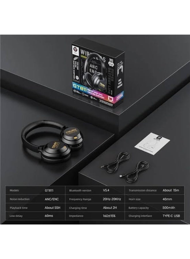 GT811 Wireless Bluetooth Headset – 40mm Drivers, Bluetooth 5.4, ANC+ENC Noise Reduction, 55H Playtime, 15m Range, 60ms L