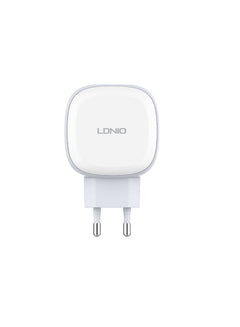 شاحن حائط LDNIO Q3611 بقوة 67W بثلاثة منافذ PD وQC 3.0 بتصميم رأسي قابل للدوران 180 درجة – أبيض