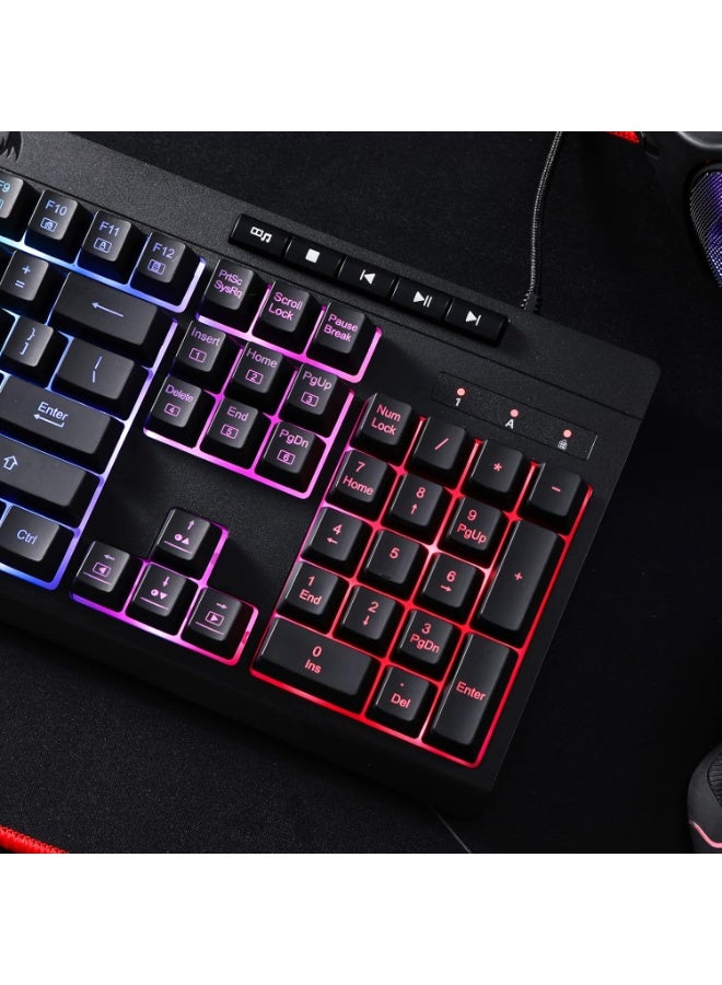 K512-RGB-1 104 Keys Replacement Keycaps Set with Multimedia Keys for Mechanical Keyboard, Premium Black PBT Keycaps for