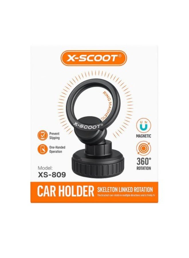 XS-809 Magnetic Car Phone Holder with Powerful Magnetic Ring, 360° Rotating Adjustable Smartphone Mount, One-Hand Operat
