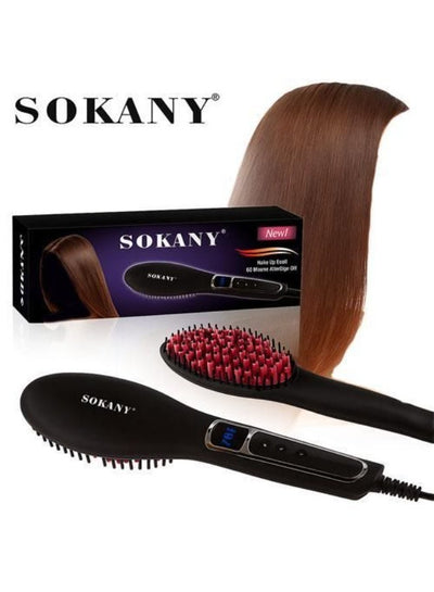 HS-053 Ceramic Hair Straightener Brush LCD Display Electric Straightening Comb with Fast Heating Adjustable Temperature