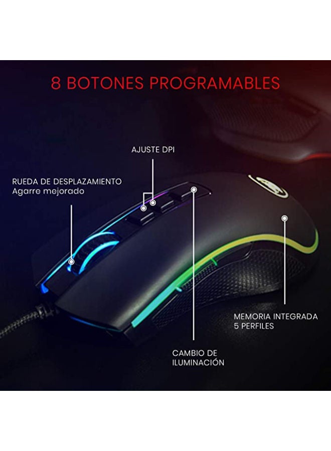 M711 Cobra Gaming Mouse with 16.8 Million RGB Color Backlit, 12,400 DPI Adjustable, Comfortable Grip, 8 Programmable But