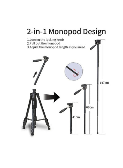 Professional Versatile Tripod KP-2274 , High-quality camera stand with height up to 176.5 cm, 360° rotation, convertible
