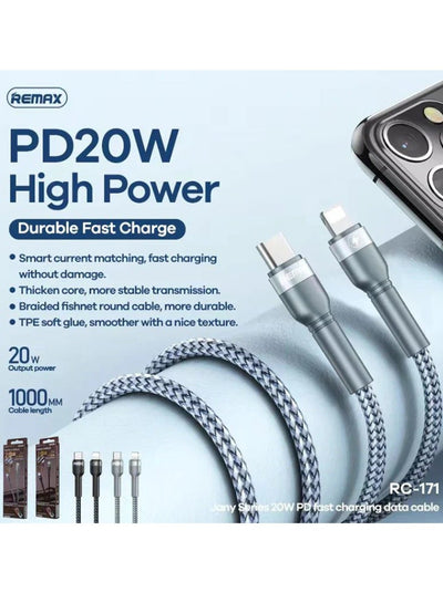 Fast Charging and Data Cable, RC-171 Ganey Series 20W PD TYPE-C to IPH (1M), iPhone Cable, Lightning Cable, PD Cable, Fa