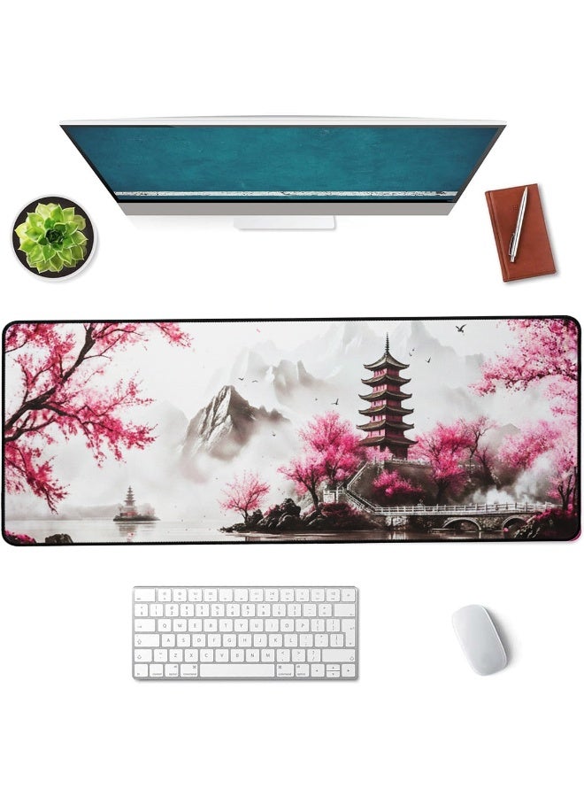 Japanese Cherry Blossom Desk Mat Anime Gaming Mouse Pad 70 x 30 cm Large Desk Pad for Desk Computer Pc Laptop Office Dec