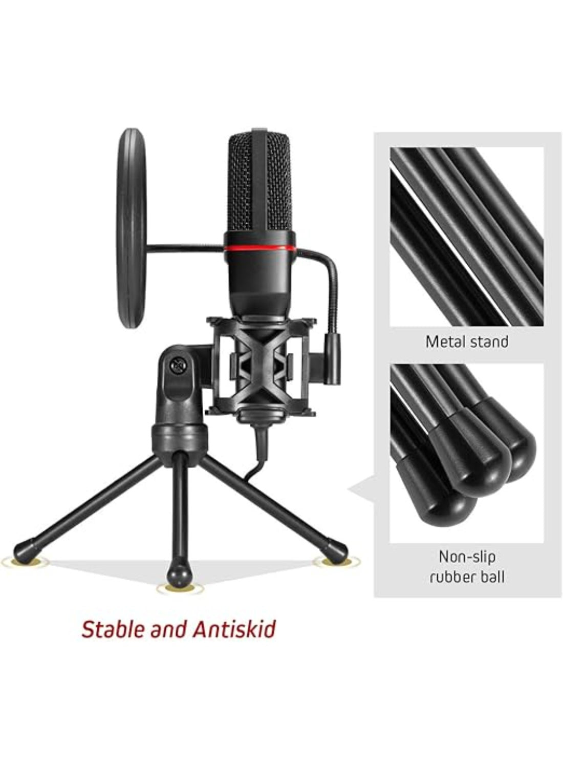 GM100 Professional Studio Condenser Microhone Computer PC MC Kit with 3.5mm XLR/Pop Filter/Tripod Stand/Shock Mount for
