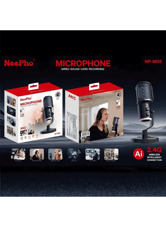 Desktop Podcast Microphone 2.4G with ANC – USB Condenser RGB Gaming Microphone for Streaming, Recording & PC Use