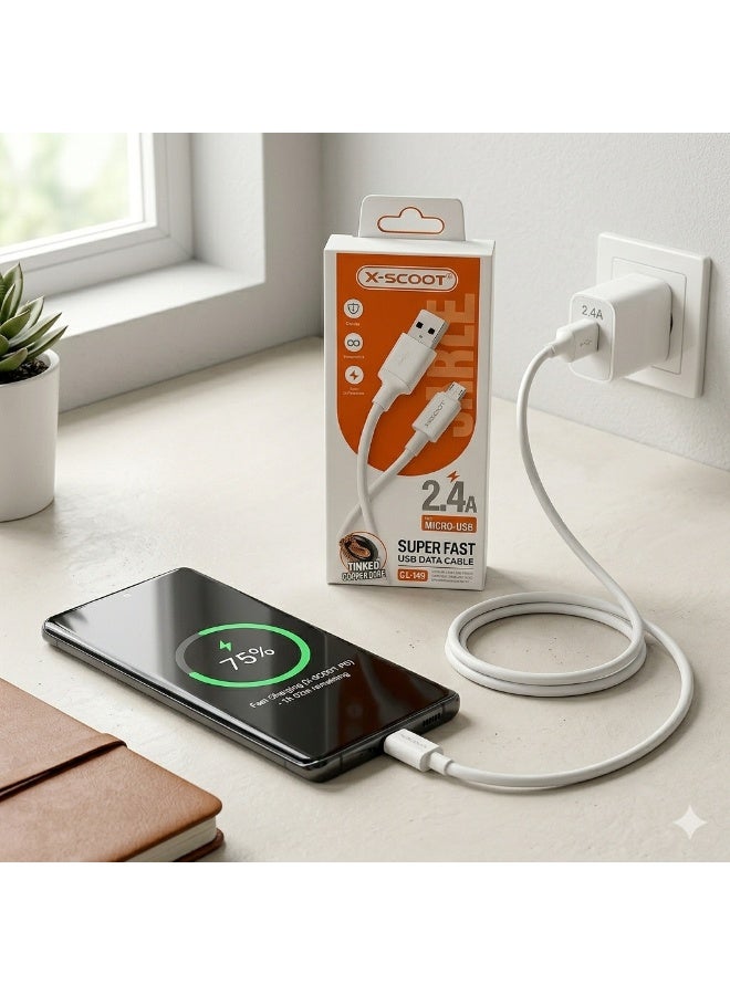 كابل شحن X-SCOOT CL149 Type-C قوة 60W متين أبيض