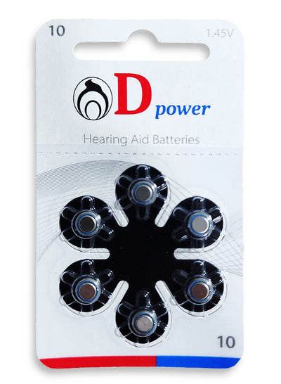 D Power Hearing Aid Batteries Size 10 - 1.45volt - 6 Pack
